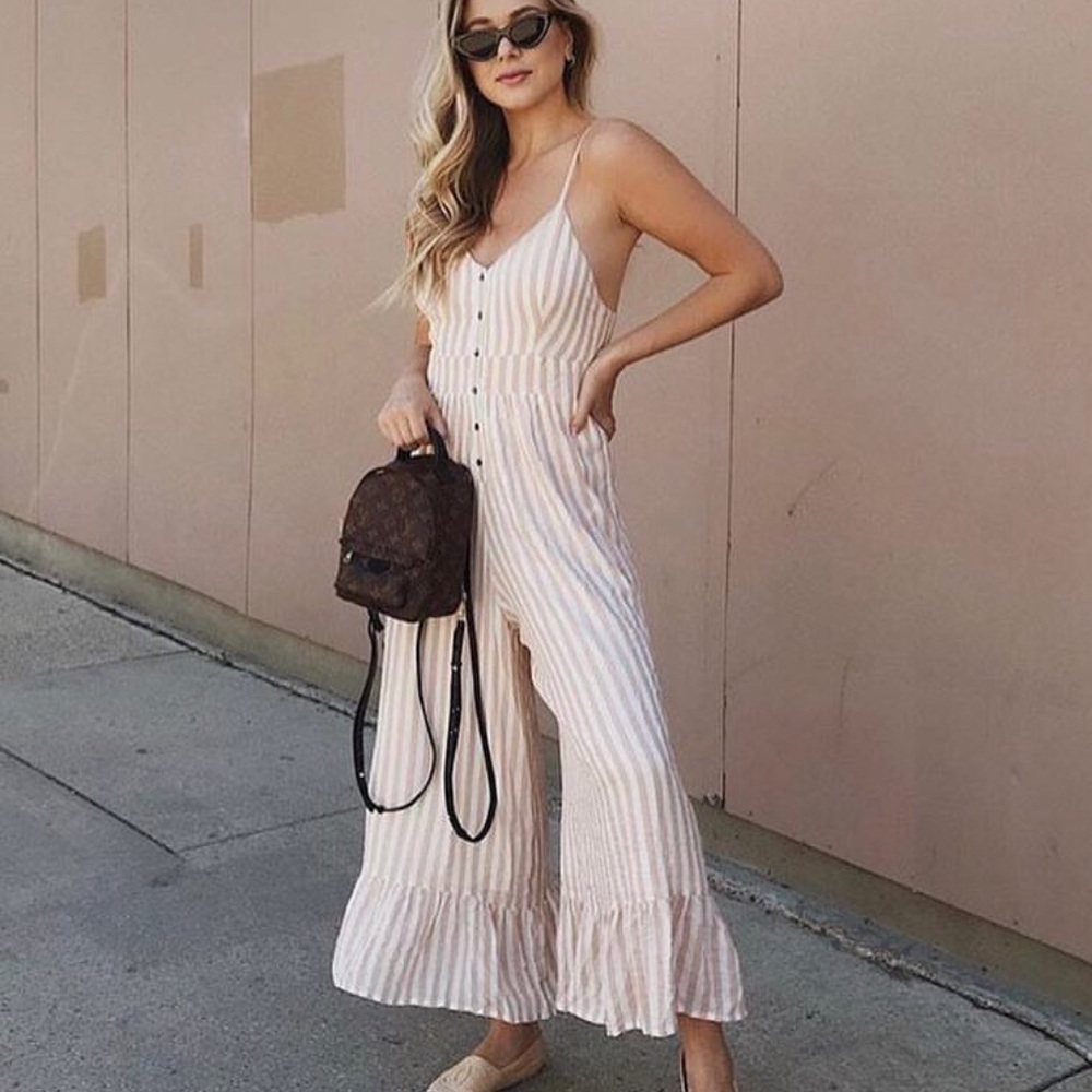 Pink/White stripe Olivaceous jumpsuit